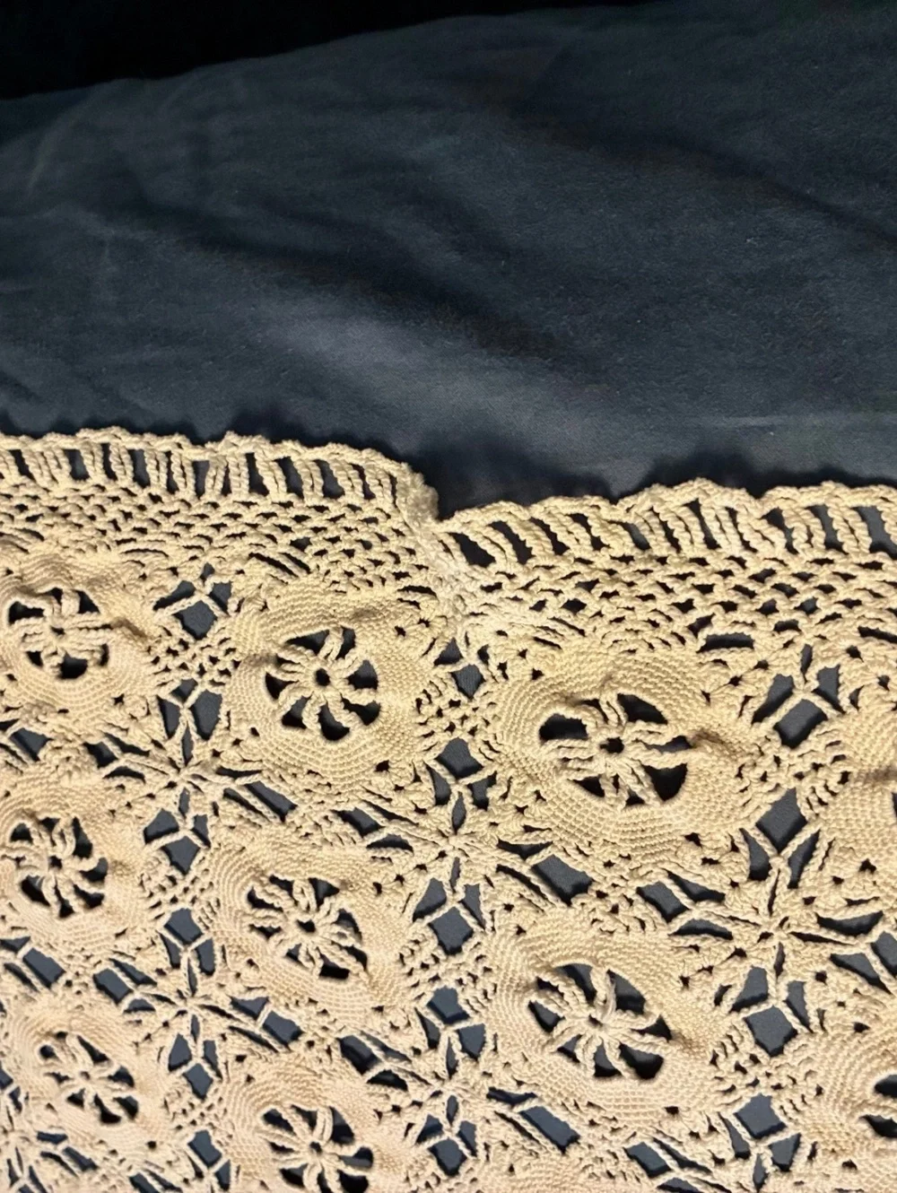Handmade Vintage Crochet Lace Bed coverlet Throw Blanket -